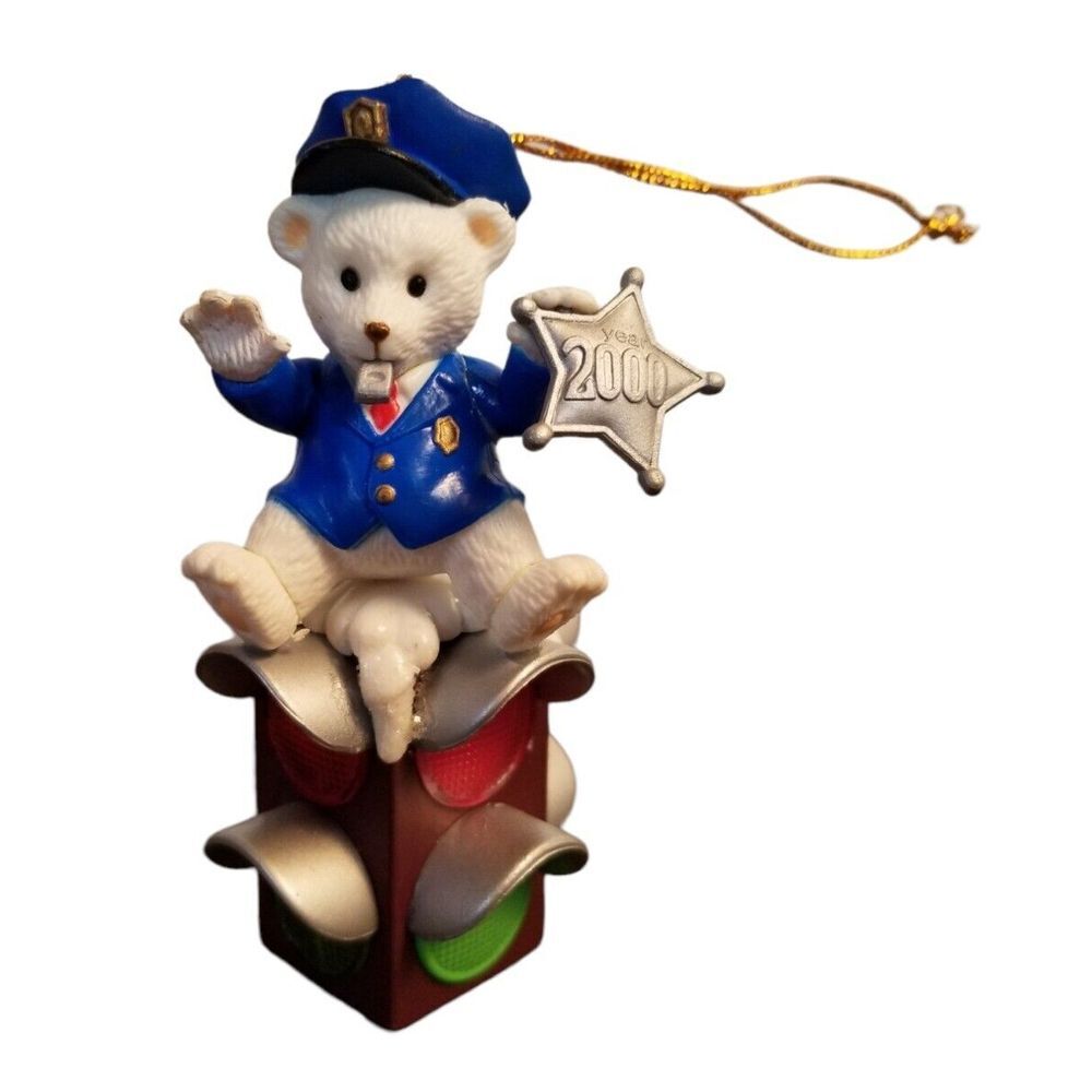 Vintage Teddy Bear‎ Traffic Cop Ornament by Trevco Trading 1999